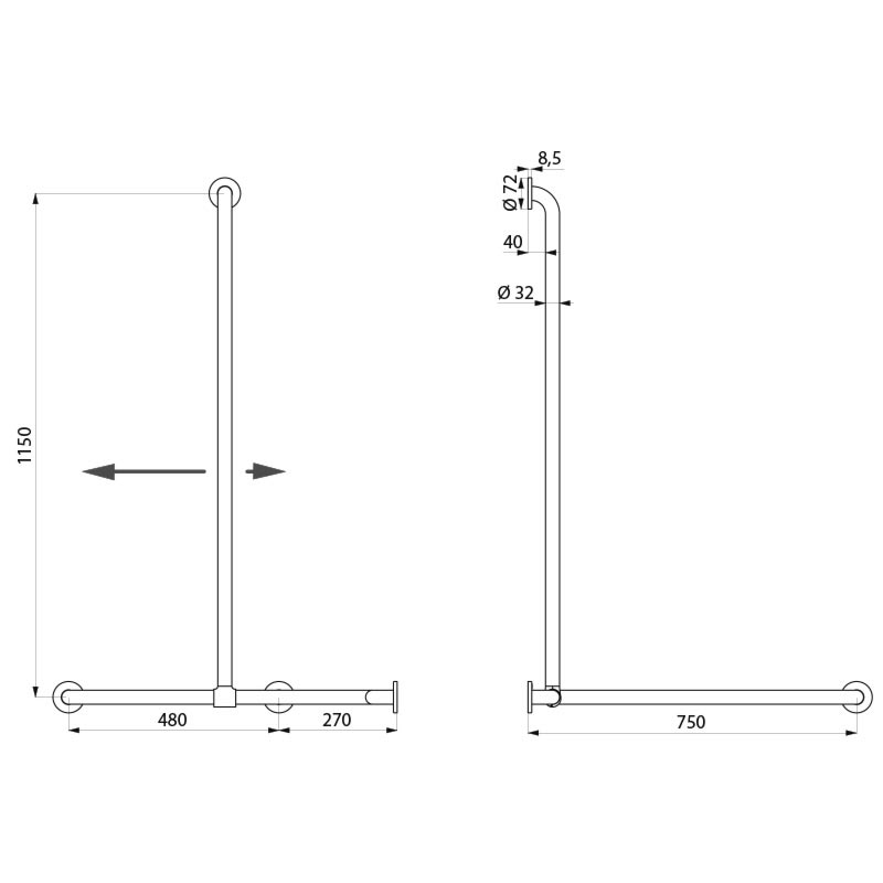 Barre de douche d&#8217;angle avec remontée coulissante Basic blanc Illzach 0